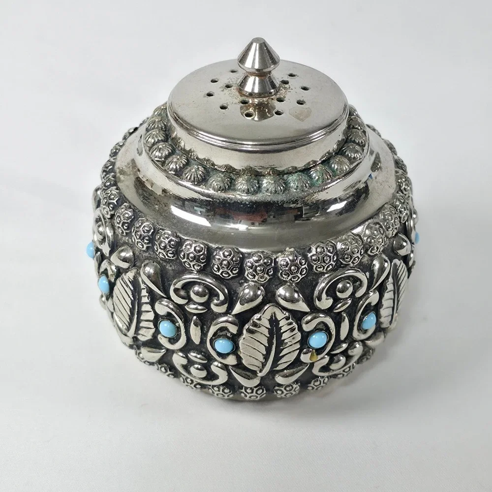 Italian Cruet Set Salt, Pepper & Parmesan Bowl Novelty Spoon Silver Tone Vintage